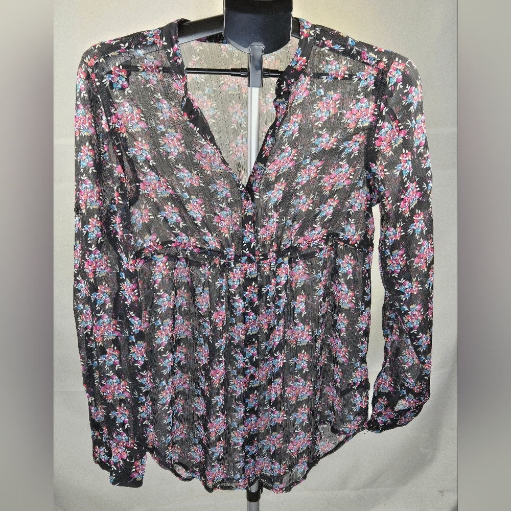 Floral Boho Sheer Babydoll Whimsical Dark Romantic Express Layering Top, Medium